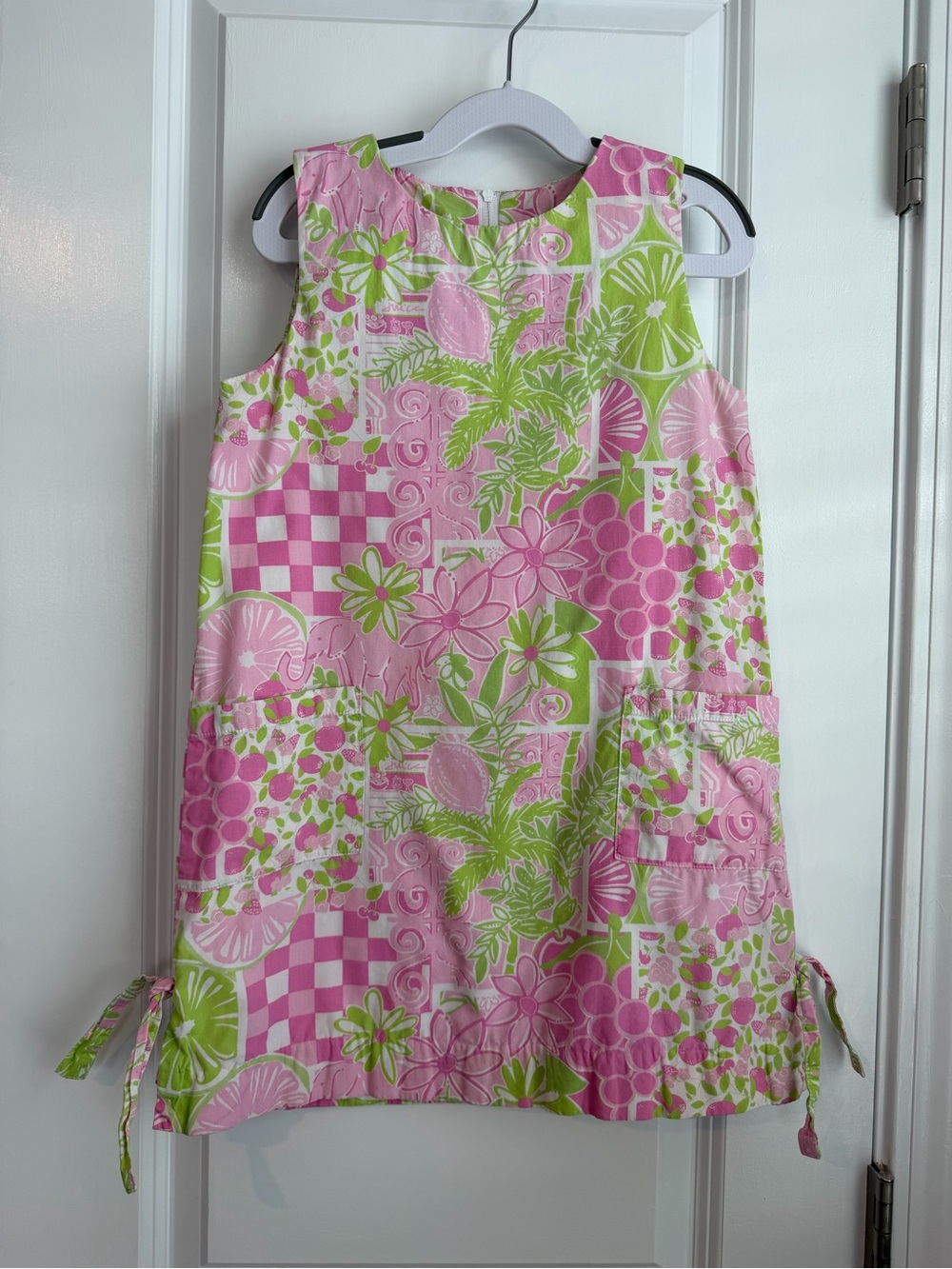 Lilly Pulitzer Girls Sleeveless Patch Shift Dress Juice Stand Tropical Size 7